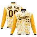 Custom Yellow Cream Gold Bats Pumpkins Ghost Patterns Halloween Letterman Jacket| KXKSHOP