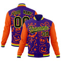Custom Orange Purple Neon Green Bats Pumpkins Ghost Patterns Halloween Letterman Jacket| KXKSHOP