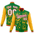 Custom Kelly Green Gold Red Bats Pumpkins Ghost Patterns Halloween Letterman Jacket| KXKSHOP