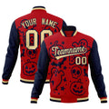 Custom Red Navy Khaki Bats Pumpkins Ghost Patterns Halloween Letterman Jacket| KXKSHOP