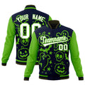 Custom Green Navy Olive Bats Pumpkins Ghost Patterns Halloween Letterman Jacket| KXKSHOP