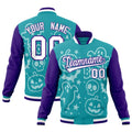 Custom Aqua Purple White Bats Pumpkins Ghost Patterns Halloween Letterman Jacket| KXKSHOP