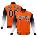 Custom Orange Navy White Full-Snap Varsity Raglan Sleeves Gradient Letterman Jacket| KXKSHOP