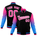 Custom Black Pink White Full-Snap Varsity Raglan Sleeves Gradient Letterman Jacket| KXKSHOP