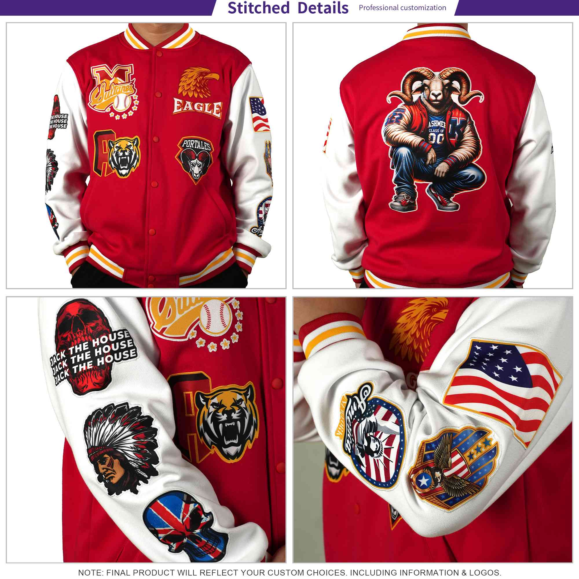 Custom Black Crimson Gold Full-Snap Varsity Raglan Sleeves Gradient Letterman Jacket| KXKSHOP