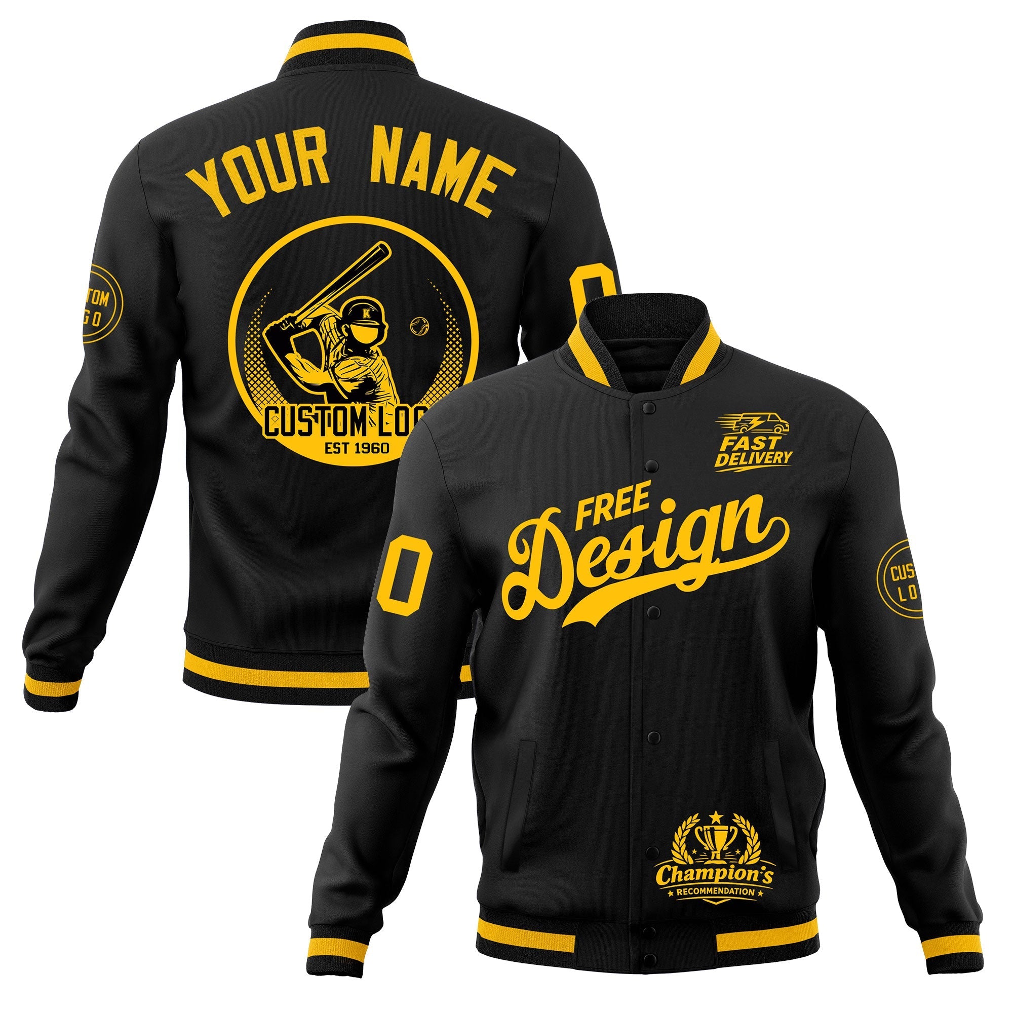 Custom Black Gold Classic Style Full-Snap Breathable Jacket| KXKSHOP