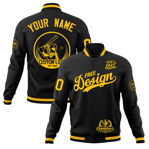 Custom Black Gold Classic Style Full-Snap Breathable Jacket| KXKSHOP