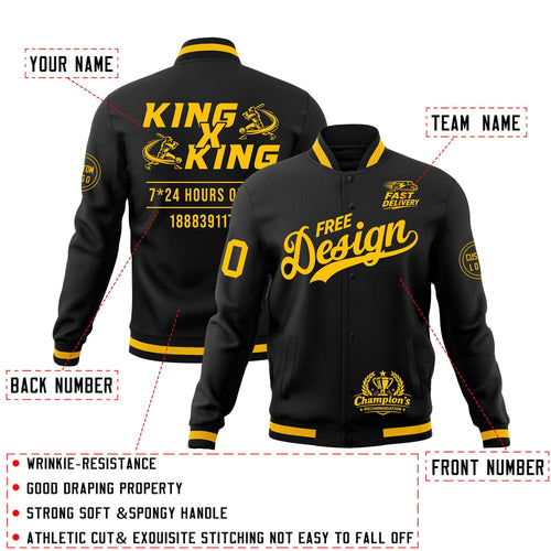 Custom Black Gold Classic Style Full-Snap Wrinkle-Resistant Jacket| KXKSHOP