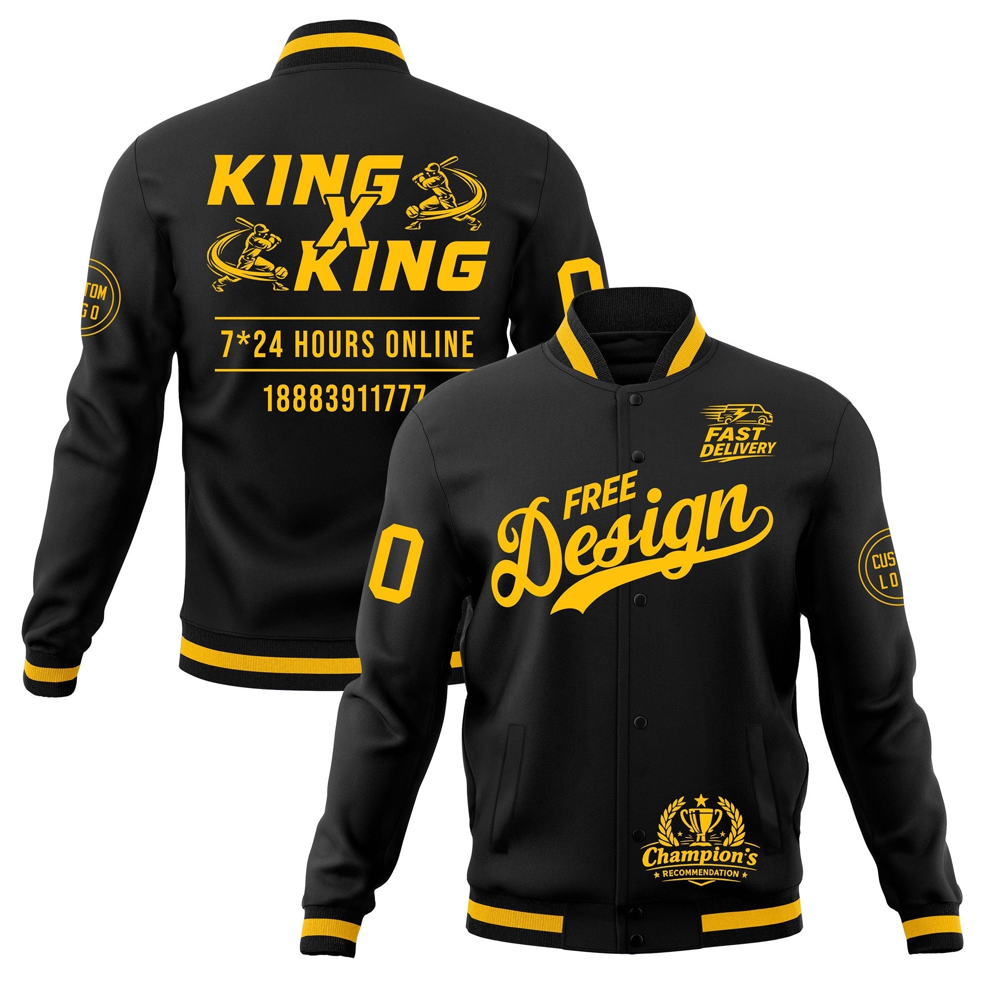 Custom Black Gold Classic Style Full-Snap Wrinkle-Resistant Jacket| KXKSHOP