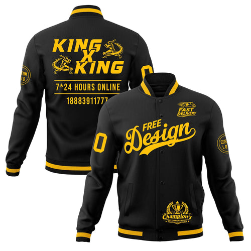 Custom Black Gold Classic Style Full-Snap Wrinkle-Resistant Jacket| KXKSHOP