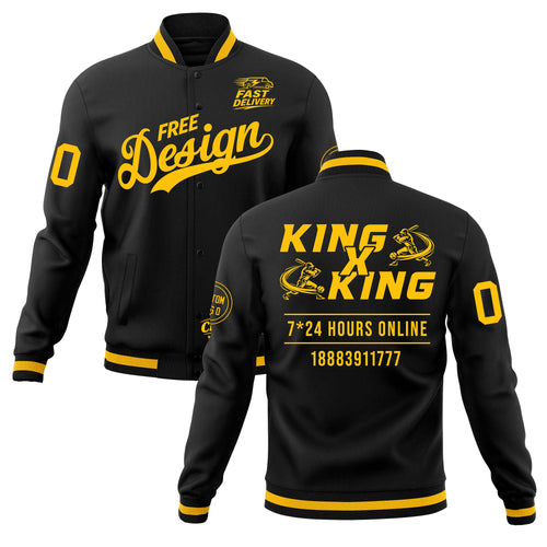 Custom Black Gold Classic Style Full-Snap Wrinkle-Resistant Jacket| KXKSHOP