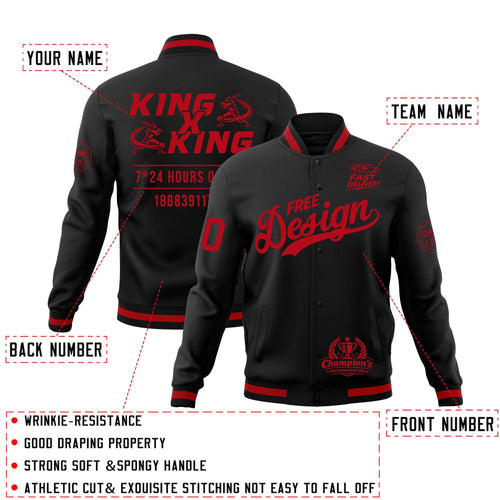 Custom Black Red Classic Style Full-Snap Wrinkle-Resistant Jacket| KXKSHOP