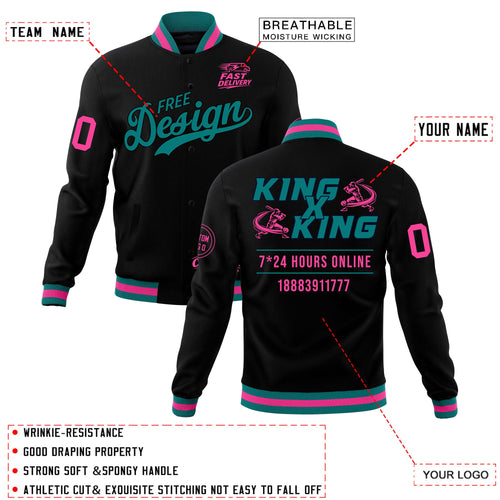 Custom Black Teal Pink Classic Style Full-Snap Wrinkle-Resistant Jacket| KXKSHOP