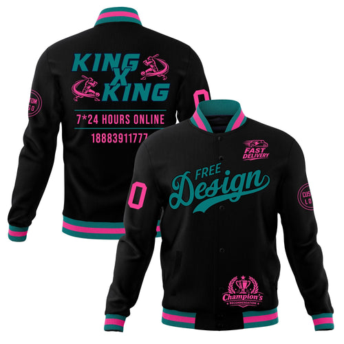 Custom Black Teal Pink Classic Style Full-Snap Wrinkle-Resistant Jacket| KXKSHOP