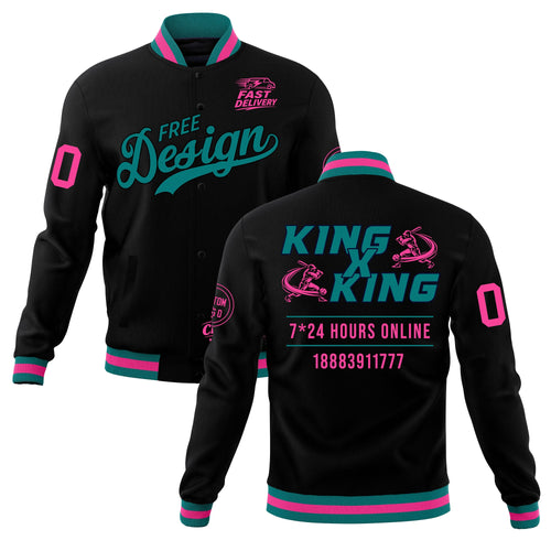Custom Black Teal Pink Classic Style Full-Snap Wrinkle-Resistant Jacket| KXKSHOP