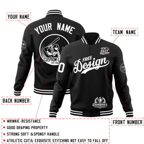 Custom Black White Classic Style Full-Snap Breathable Jacket| KXKSHOP