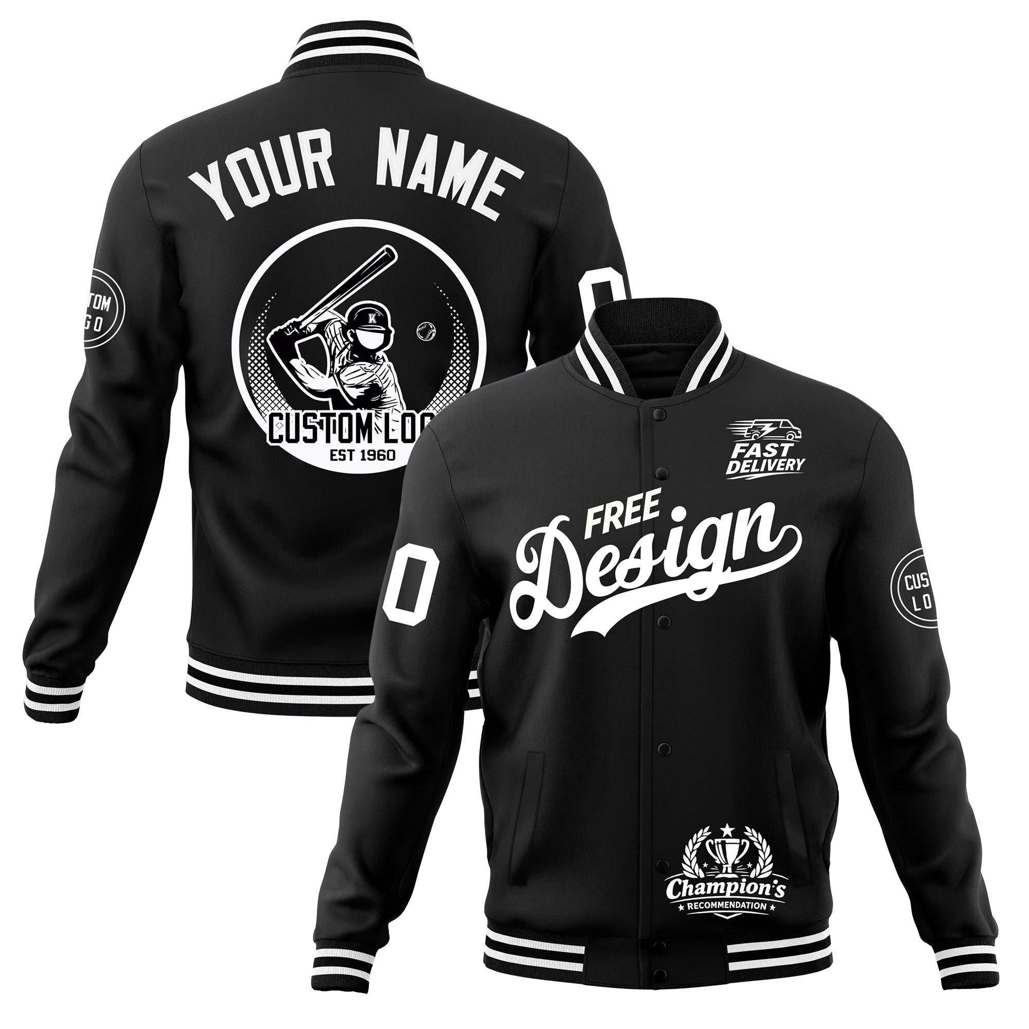 Custom Black White Classic Style Full-Snap Breathable Jacket| KXKSHOP