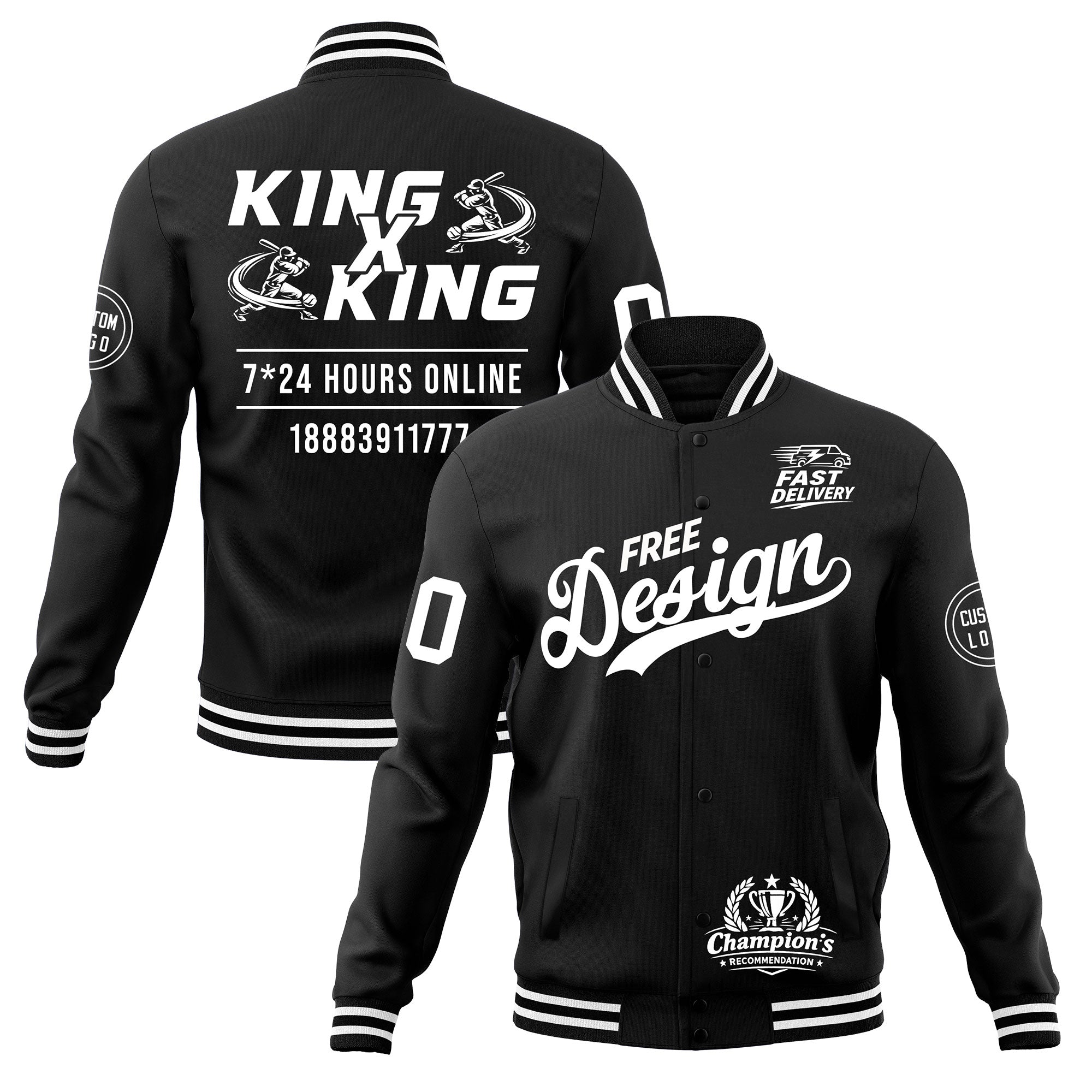 Custom Black White Classic Style Full-Snap Wrinkle-Resistant Jacket| KXKSHOP
