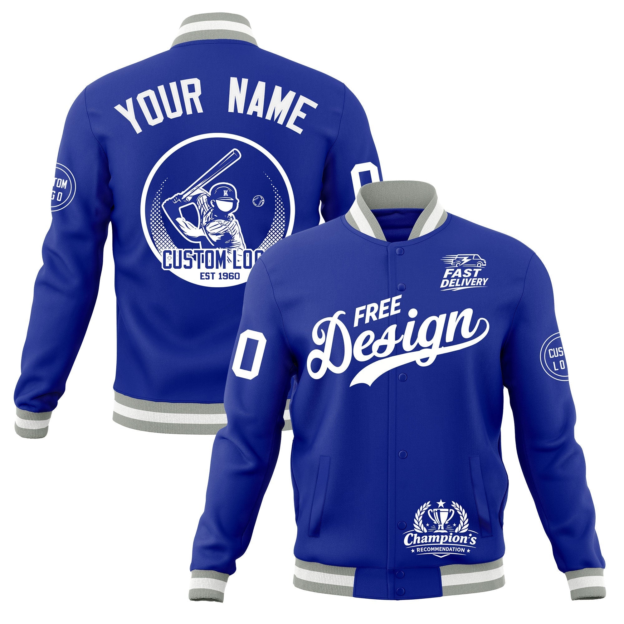 Custom Royal Blue Gray White Classic Style Full-Snap Breathable Jacket| KXKSHOP
