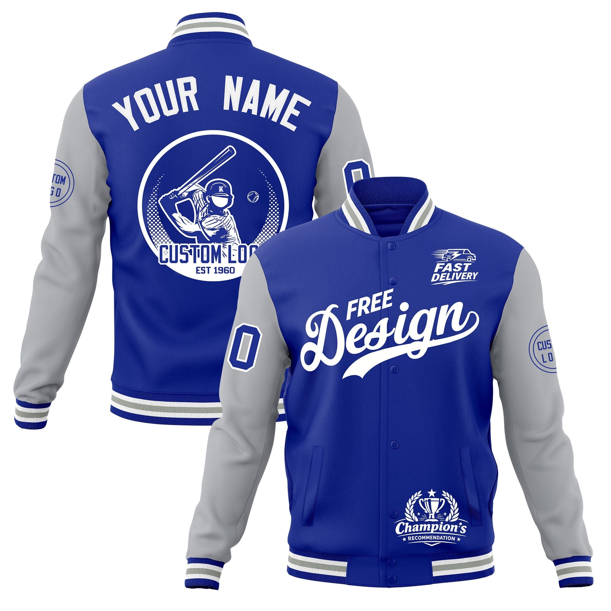 Custom Royal Blue White Gray Classic Style Full-Snap Breathable Jacket| KXKSHOP