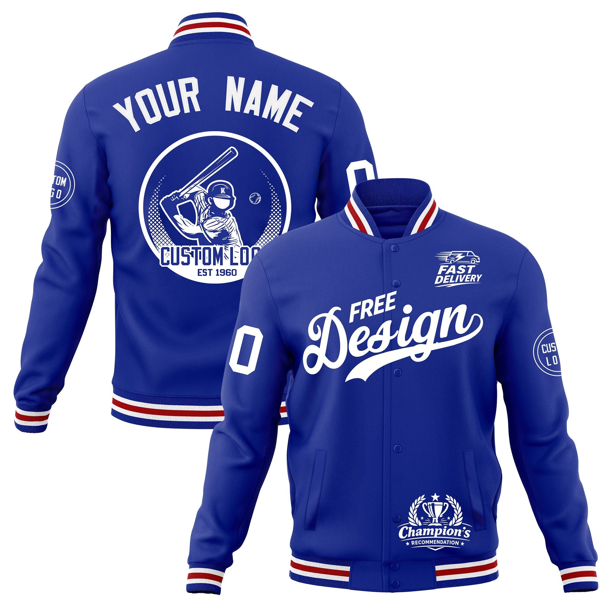 Custom Royal Blue White Red Classic Style Full-Snap Breathable Jacket| KXKSHOP