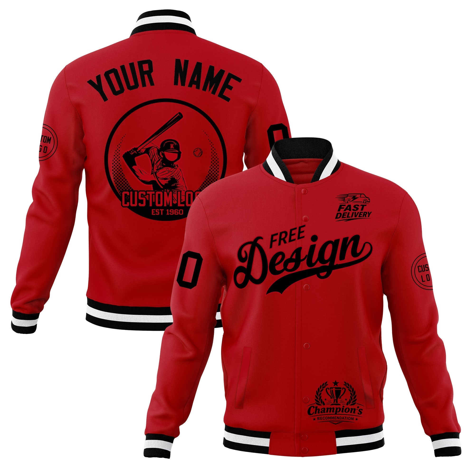 Custom Red Black White Classic Style Full-Snap Breathable Jacket| KXKSHOP