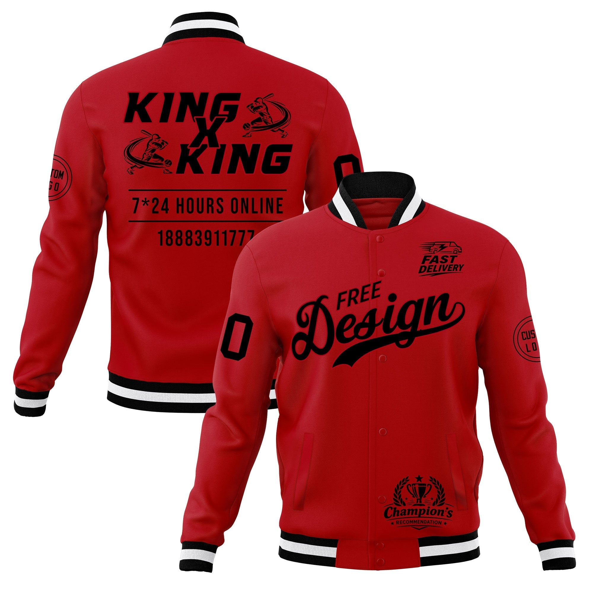 Custom Red Black White Classic Style Full-Snap Wrinkle-Resistant Jacket| KXKSHOP