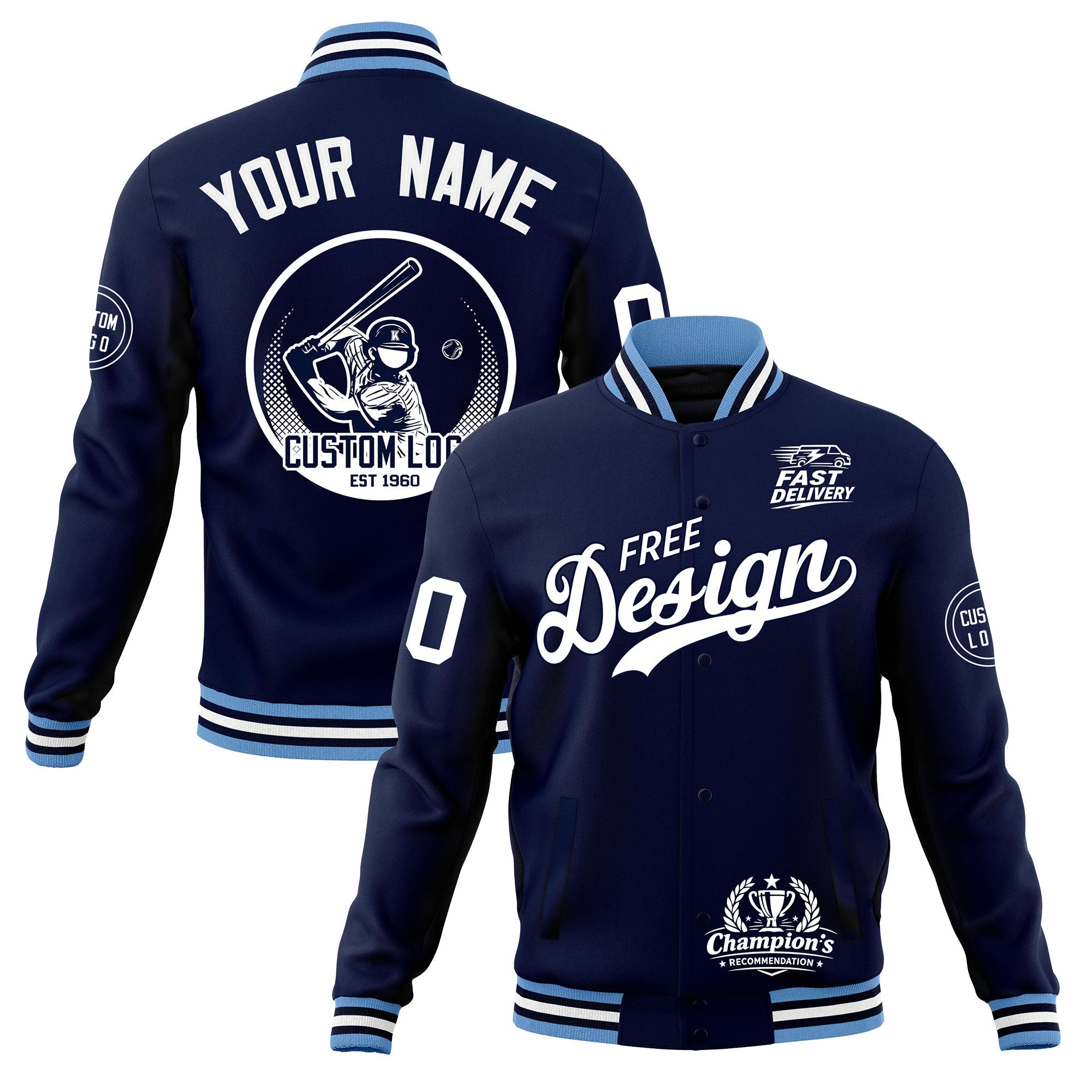 Custom Navy Light Blue White Classic Style Full-Snap Breathable Jacket| KXKSHOP