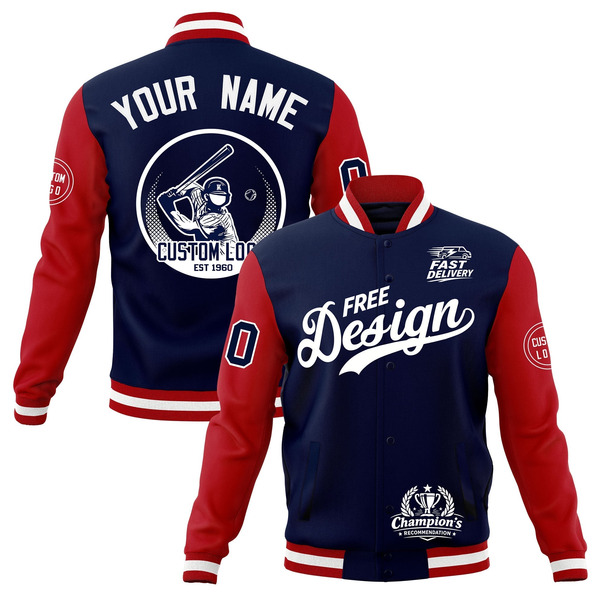 Custom Navy Red White Classic Style Full-Snap Breathable Jacket| KXKSHOP