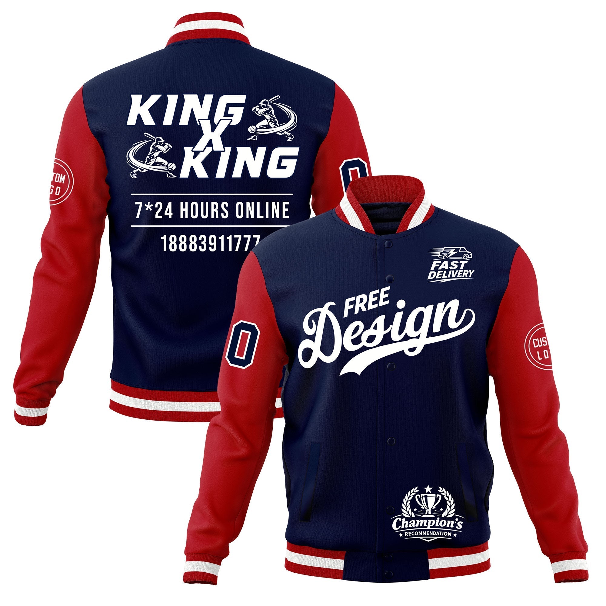 Custom Navy Red White Classic Style Full-Snap Wrinkle-Resistant Jacket| KXKSHOP