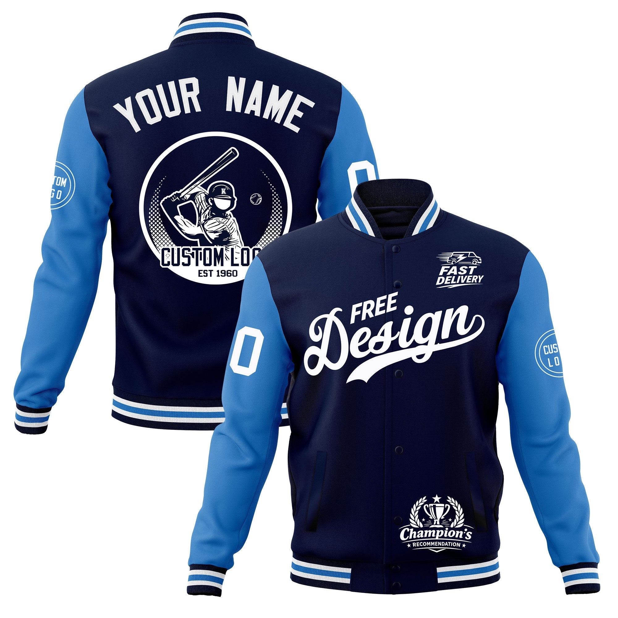 Custom Navy White Light Blue Classic Style Full-Snap Breathable Jacket| KXKSHOP