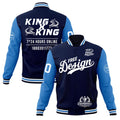 Custom Navy White Light Blue Classic Style Full-Snap Wrinkle-Resistant Jacket| KXKSHOP