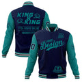 Custom Navy Teal Gray Classic Style Full-Snap Wrinkle-Resistant Jacket| KXKSHOP