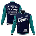 Custom Navy White Teal Classic Style Full-Snap Wrinkle-Resistant Jacket| KXKSHOP