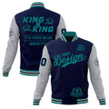 Custom Navy Teal Gray Classic Style Full-Snap Wrinkle-Resistant Jacket| KXKSHOP