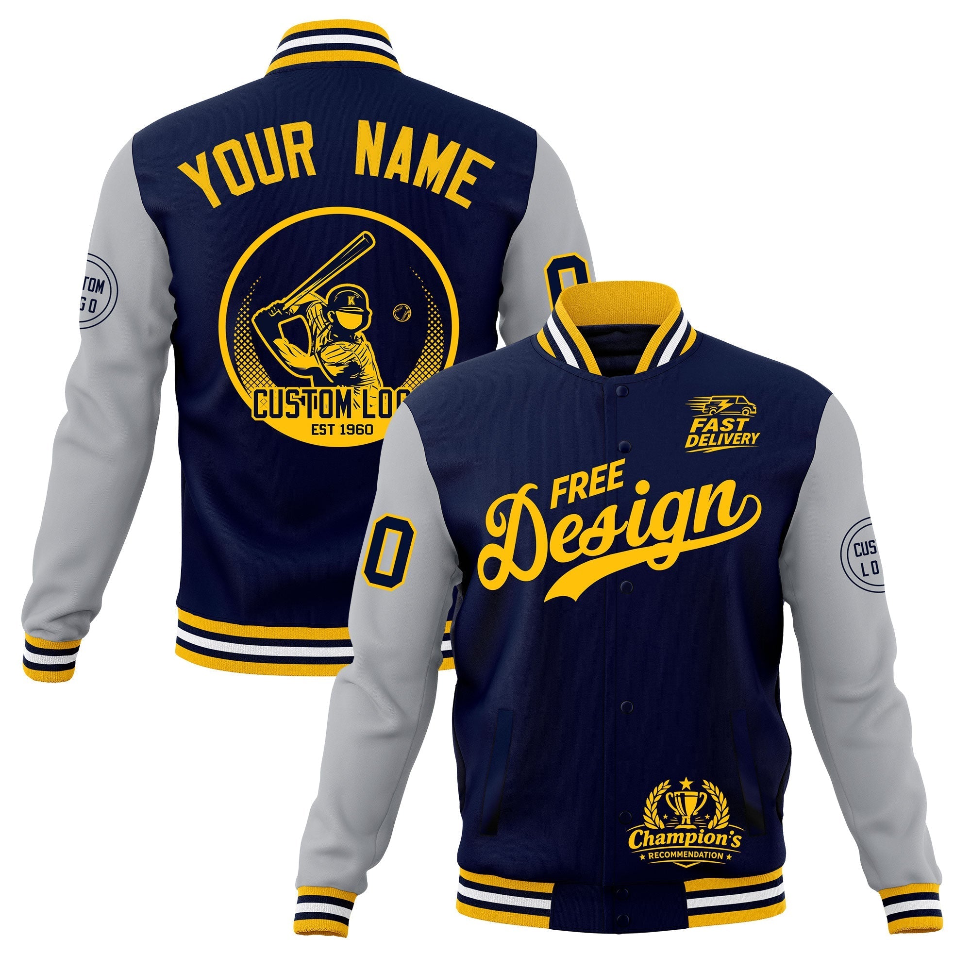 Custom Navy Gold White Classic Style Full-Snap Breathable Jacket| KXKSHOP