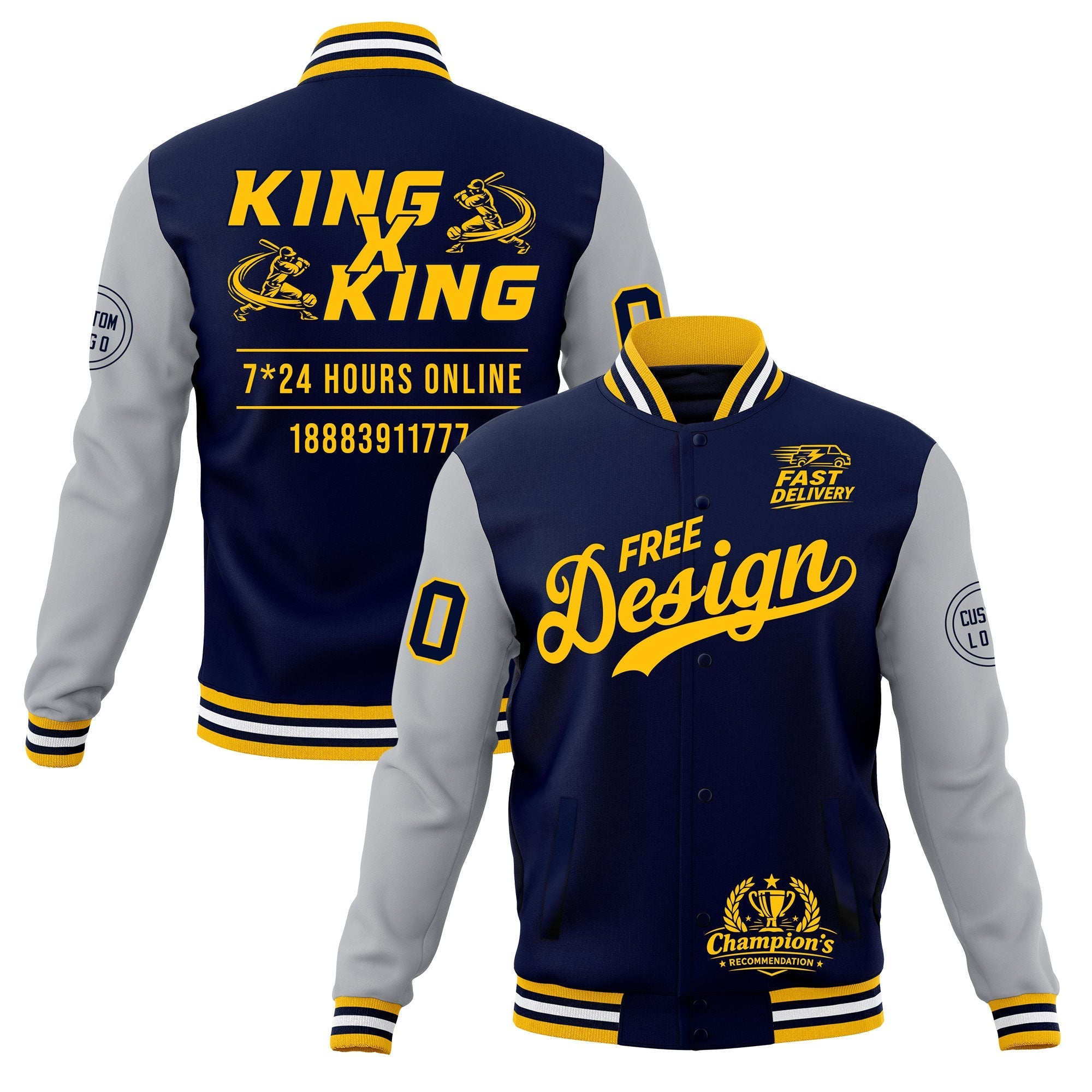 Custom Navy Gold White Classic Style Full-Snap Wrinkle-Resistant Jacket| KXKSHOP