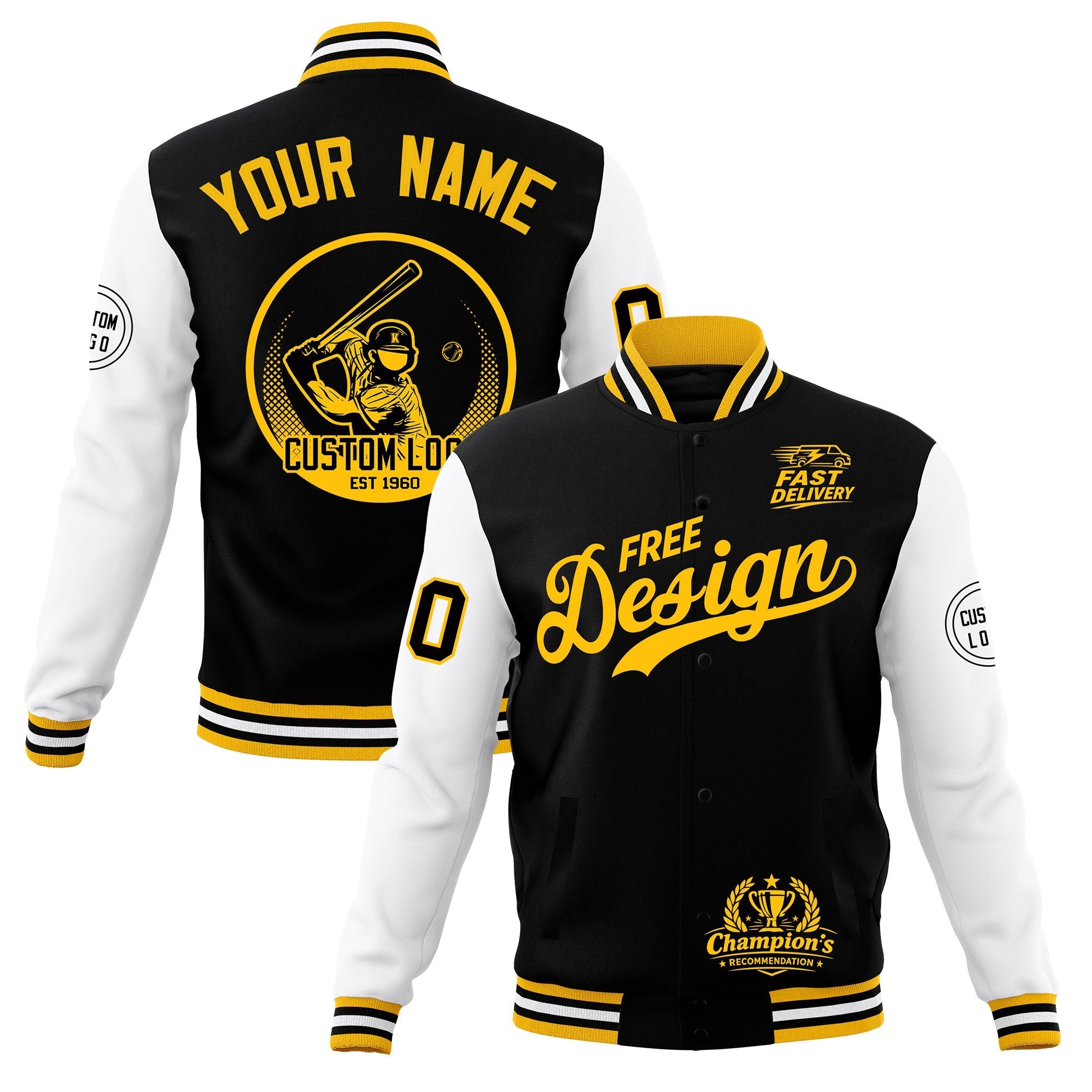 Custom Black Gold White Classic Style Full-Snap Breathable Jacket| KXKSHOP
