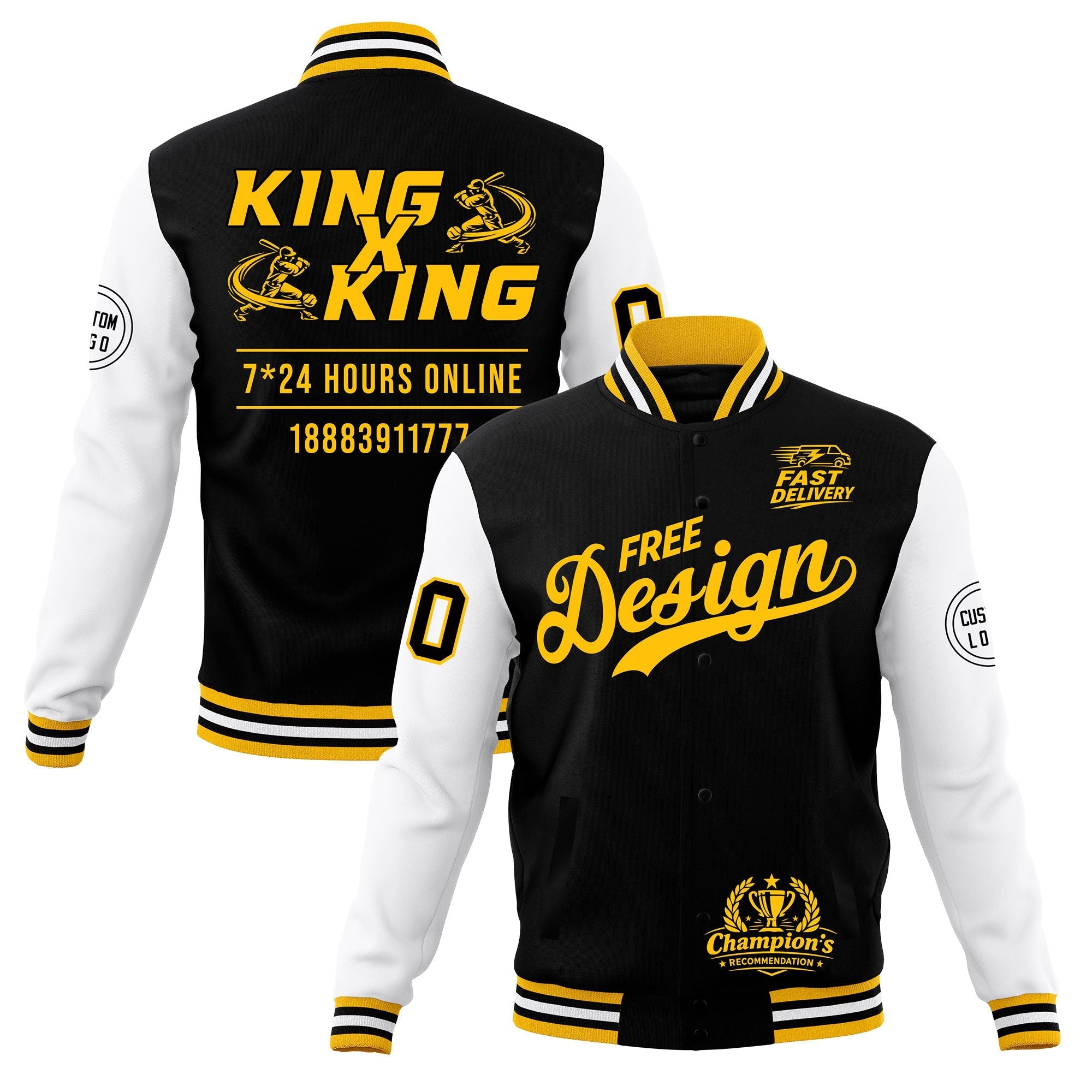 Custom Black Gold White Classic Style Full-Snap Wrinkle-Resistant Jacket| KXKSHOP