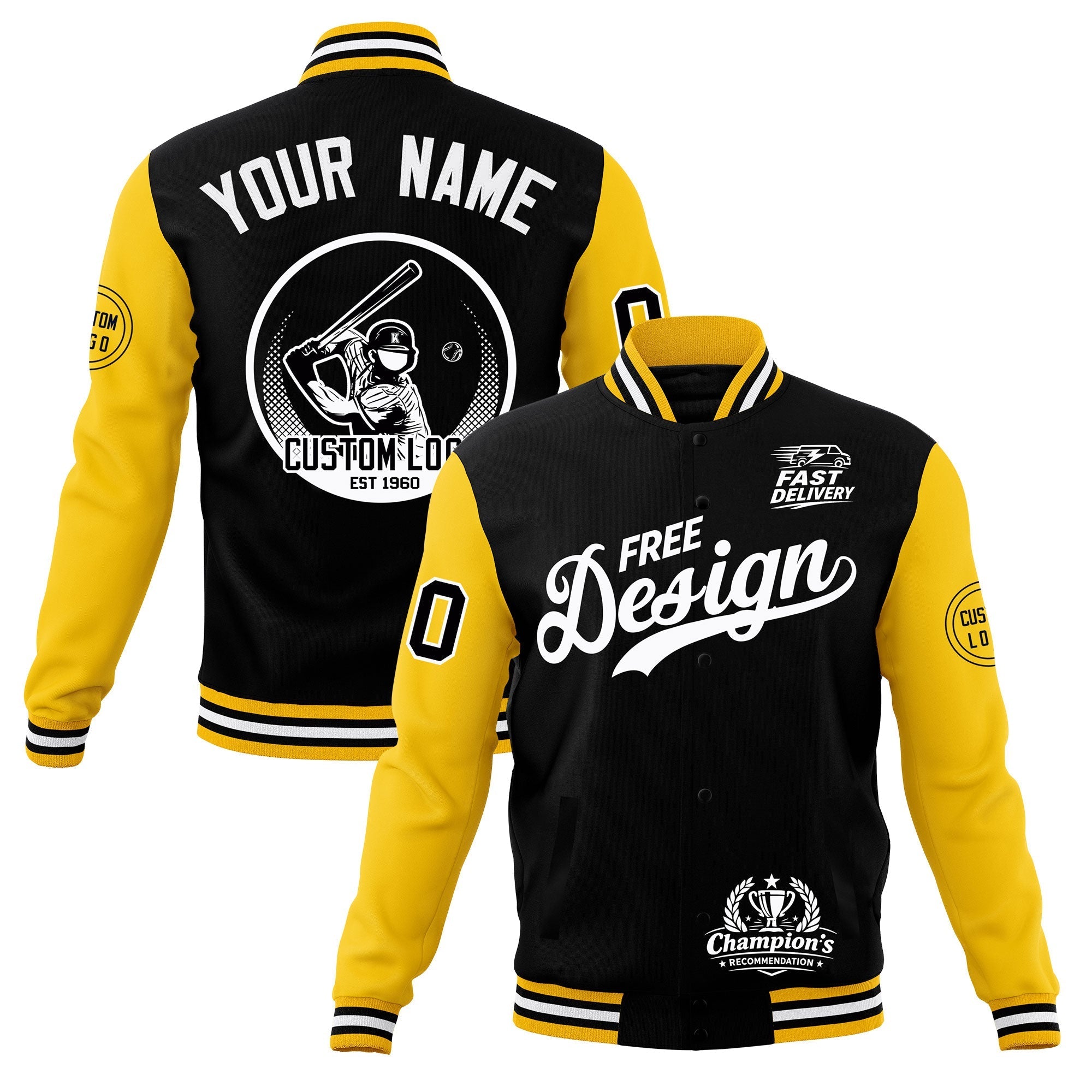 Custom Black Gold White Classic Style Full-Snap Breathable Jacket| KXKSHOP