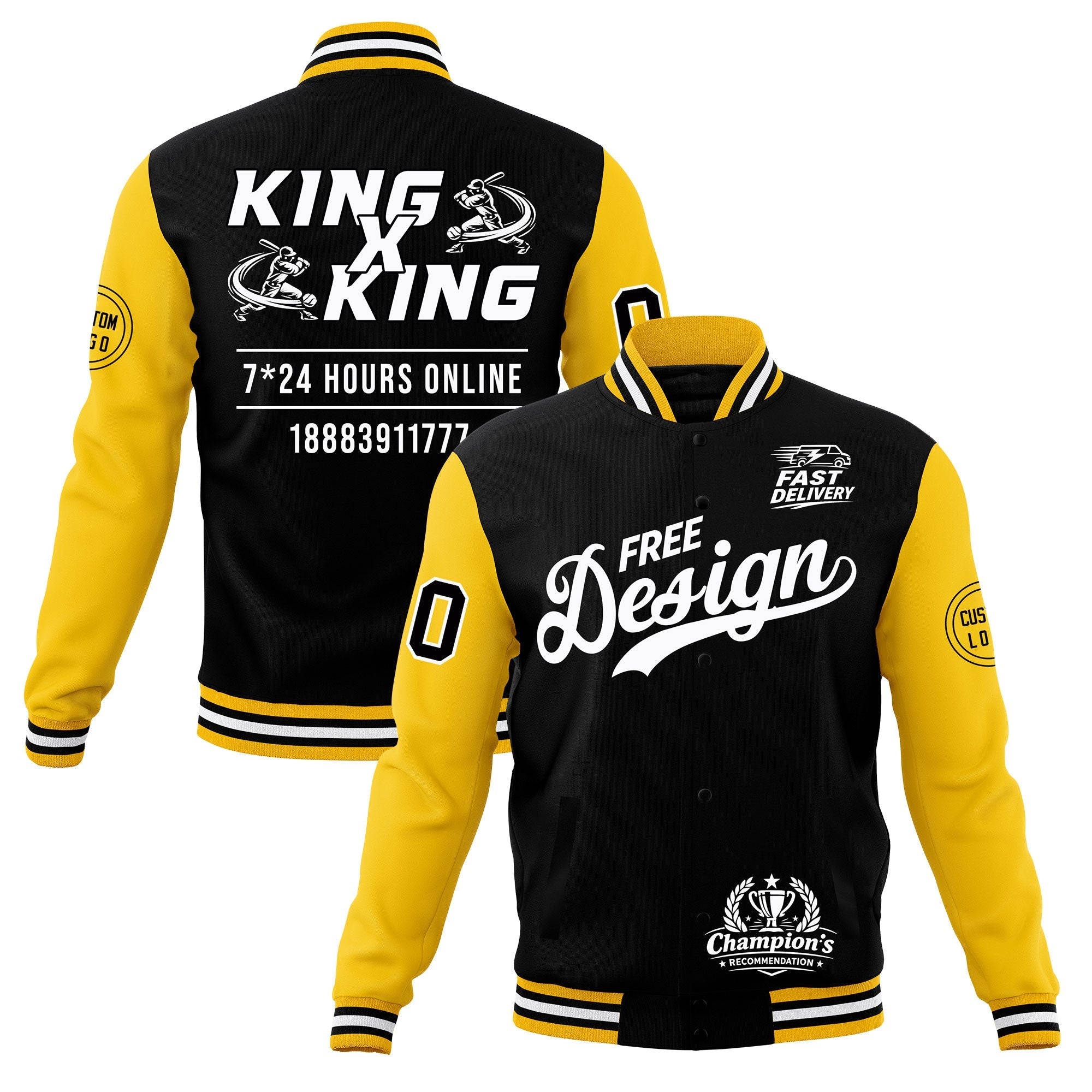 Custom Black Gold White Classic Style Full-Snap Wrinkle-Resistant Jacket| KXKSHOP
