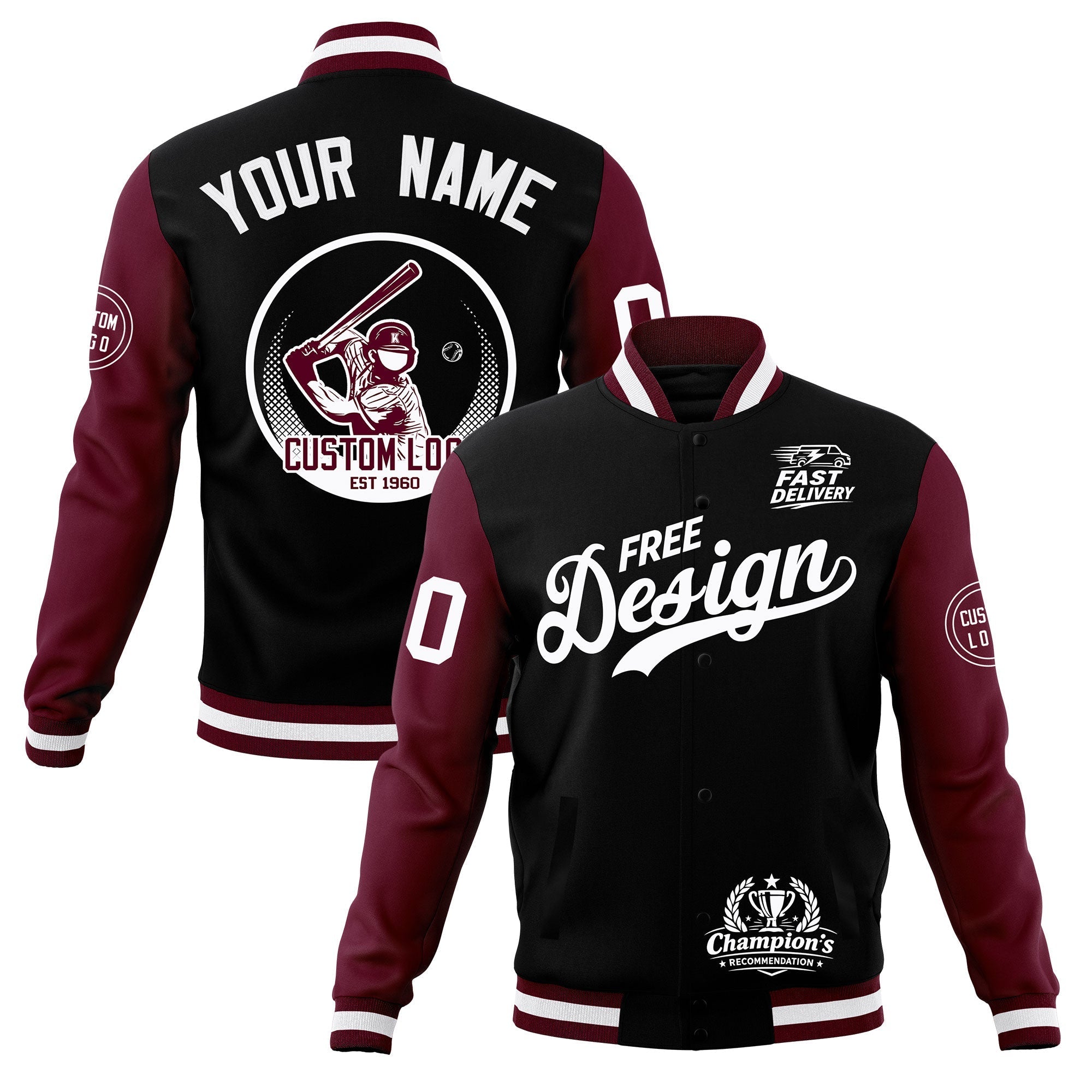 Custom Black Burgundy White Classic Style Full-Snap Breathable Jacket| KXKSHOP