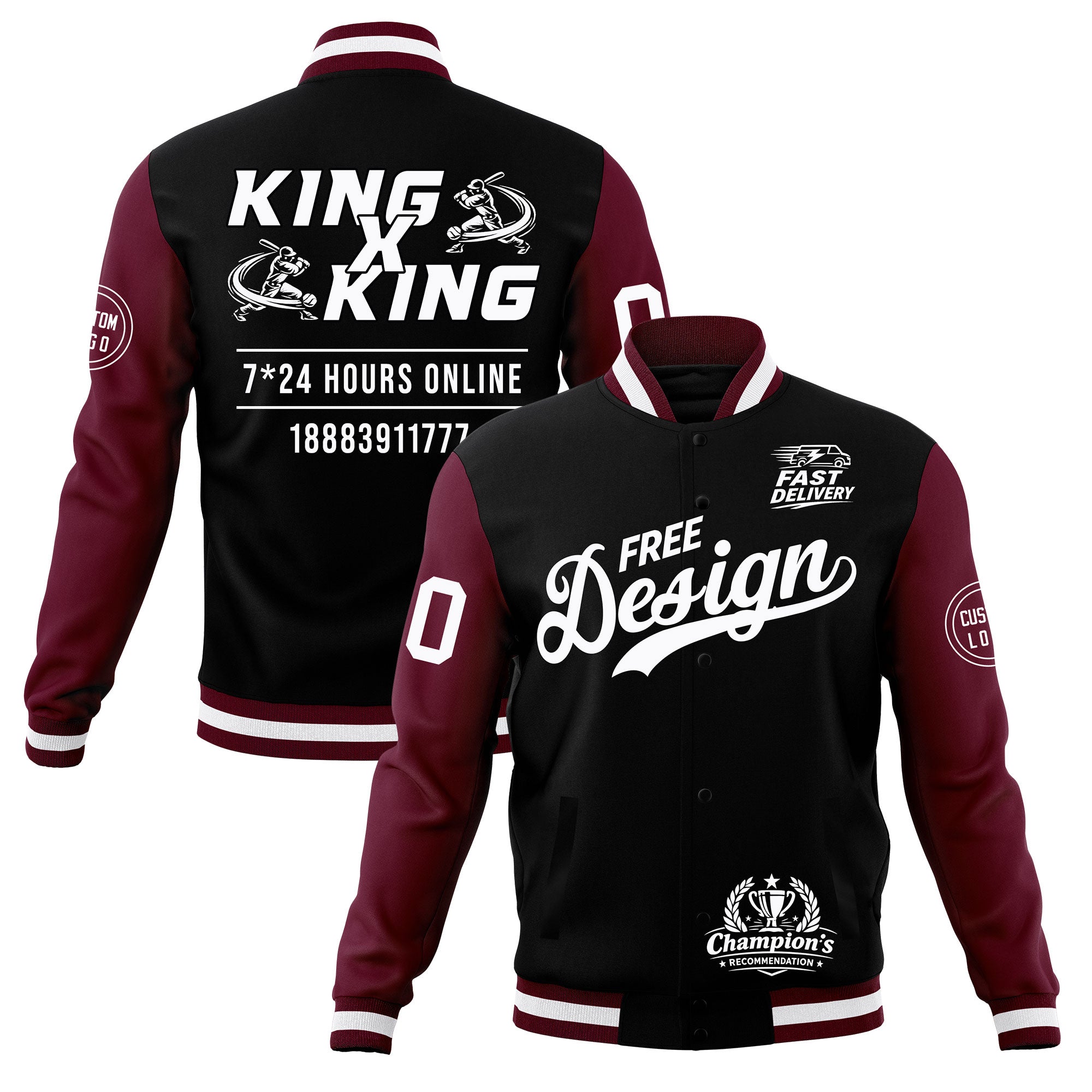 Custom Black Burgundy White Classic Style Full-Snap Wrinkle-Resistant Jacket| KXKSHOP