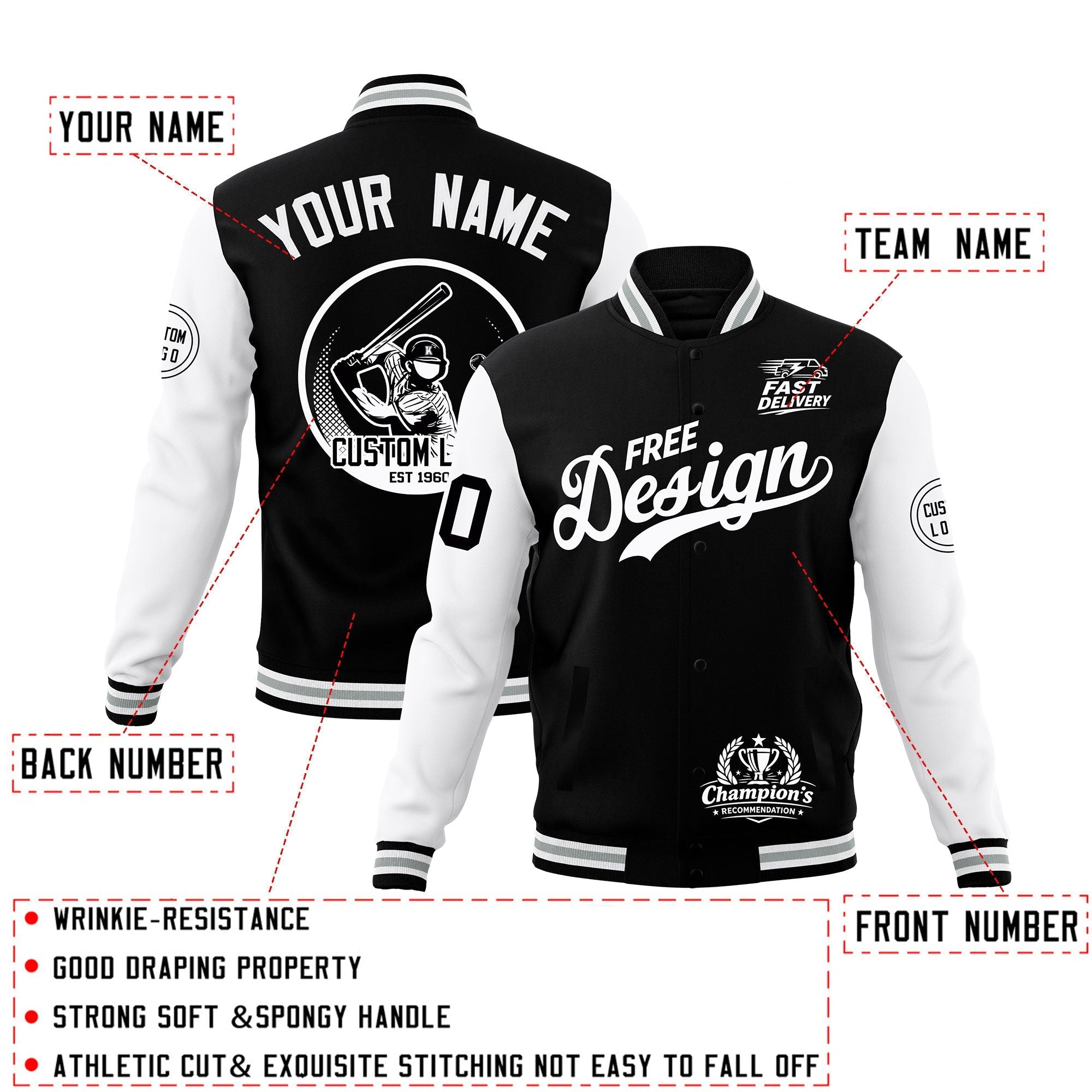 Custom Black White Gray Classic Style Full-Snap Breathable Jacket| KXKSHOP
