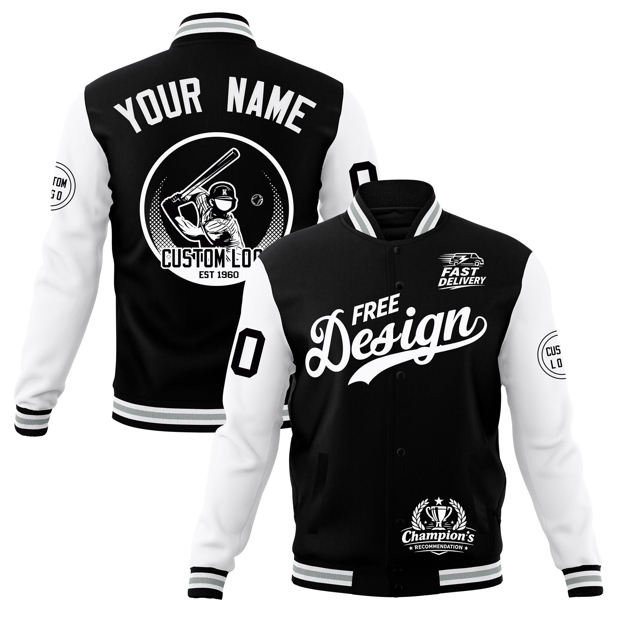 Custom Black White Gray Classic Style Full-Snap Breathable Jacket| KXKSHOP
