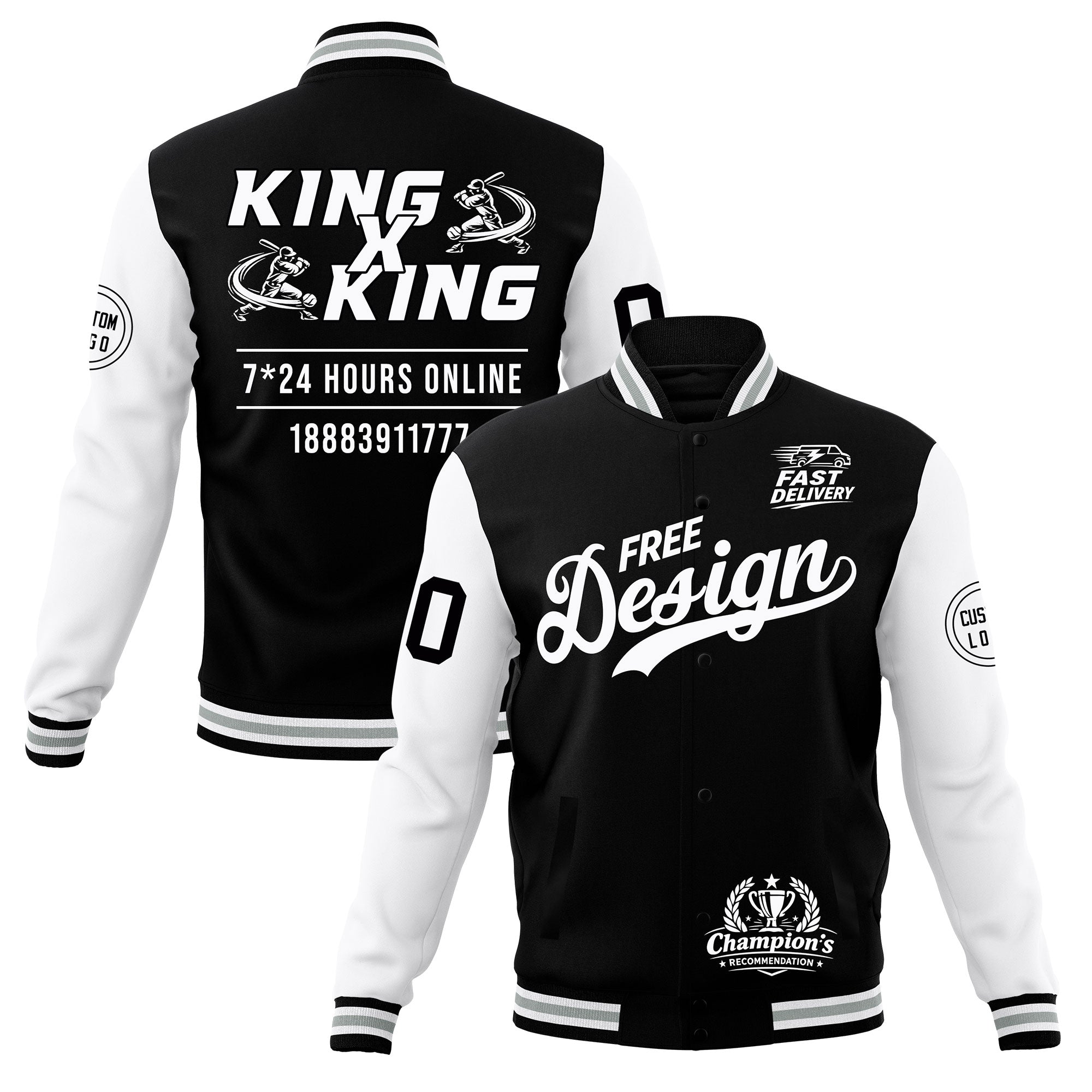 Custom Black White Gray Classic Style Full-Snap Wrinkle-Resistant Jacket| KXKSHOP