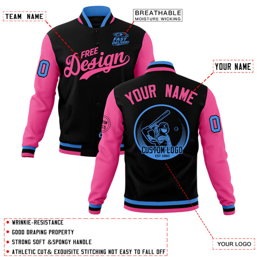 Custom Black Light Blue Pink Classic Style Full-Snap Breathable Jacket| KXKSHOP