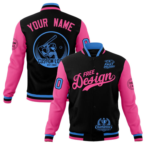 Custom Black Light Blue Pink Classic Style Full-Snap Breathable Jacket| KXKSHOP
