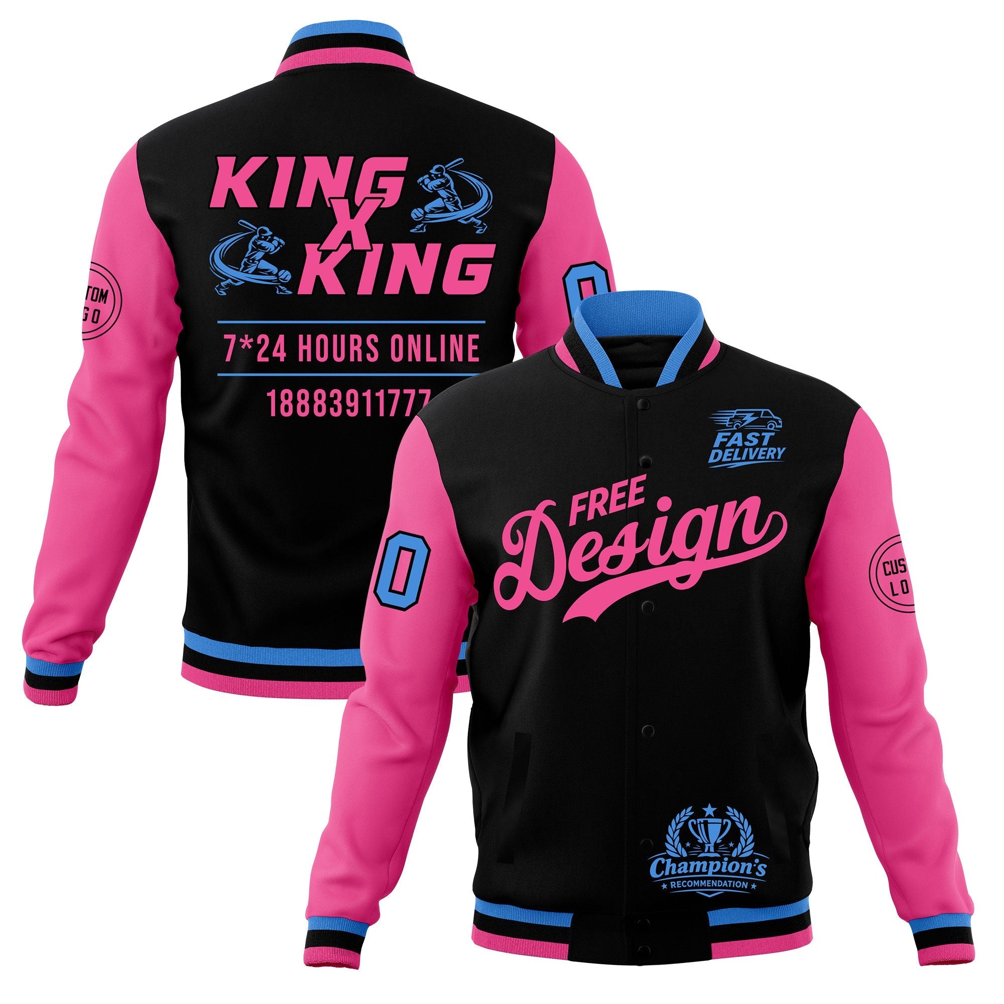 Custom Black Light Blue Pink Classic Style Full-Snap Wrinkle-Resistant Jacket| KXKSHOP