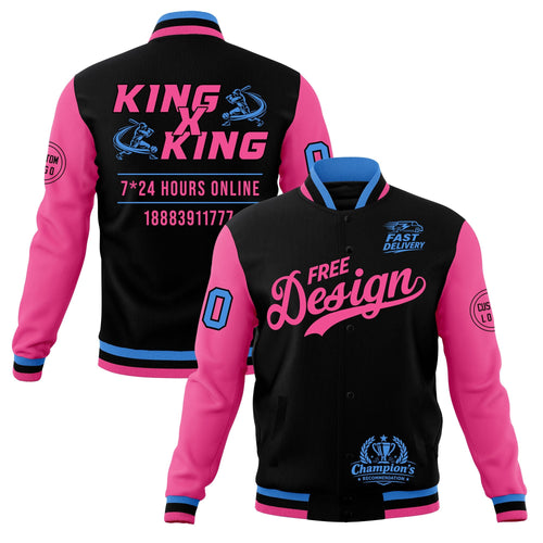 Custom Black Light Blue Pink Classic Style Full-Snap Wrinkle-Resistant Jacket| KXKSHOP